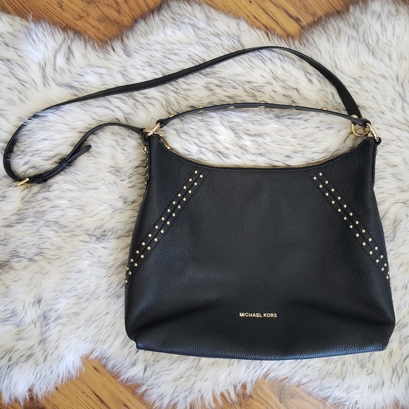 Michael Kors Handbags - Michael Kors Black Gold Leather Crossbody Purse